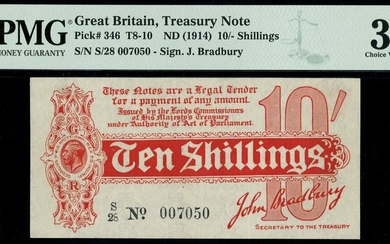 Treasury Series, John Bradbury, first issue 10 shillings, ND (14 August 1914), serial number S/...