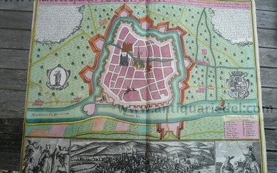Trier, Plan+Panorama, Seutter M., 1730, altkoloriert
