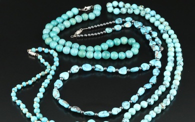 Turquoise, Hematite and Faux Turquoise Necklaces Including Sterling