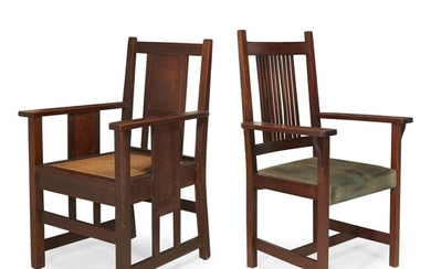 Two Arts & Crafts armchairs Early 20th century Oak,...