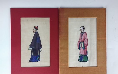 Two Chinese Canton Pith Painting Portrait of a Couple