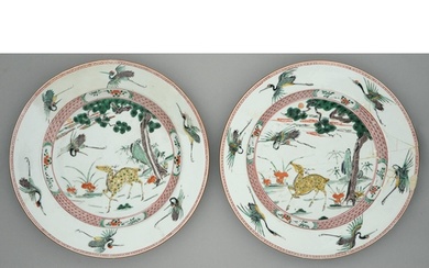 Two Chinese famille verte dishes, Kangxi period, painted wit...