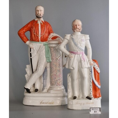 Two Staffordshire pottery flat backed portrait figures, 'Kin...