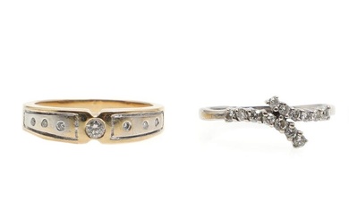 Two diamond rings set with numerous brilliant-cut diamonds, mounted in 18k gold...