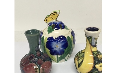 Two small Moorcroft vases Hight 11cm and a Minton porcelain ...