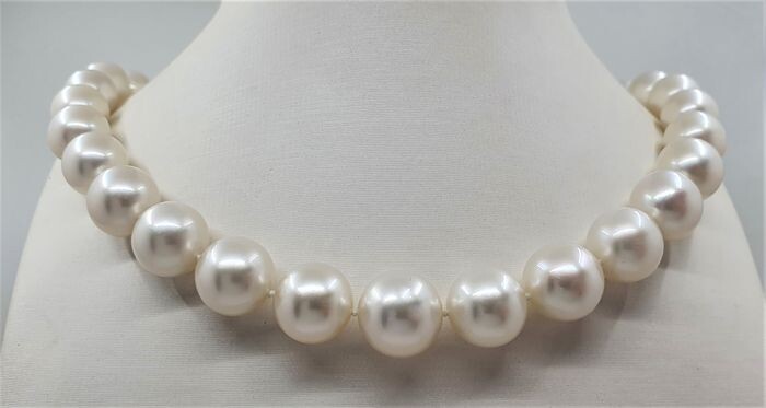 United Pearl - 12.2x15.2mm Round Australian South Sea Pearls Steel - Necklace