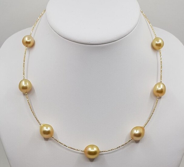 United Pearl - 18 kt. Yellow Gold - 11x13mm Golden South Sea Pearls - Necklace