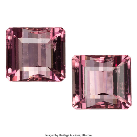 Unmounted Topaz The lot includes two rectangular step-cut pink...