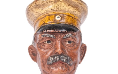 Unusual Russian ashtray in the shape of the non-commissioned officer head. Faience. Russian college of...