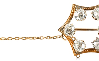 VICTORIAN 14K YELLOW GOLD AND DIAMOND STAR BROOCH