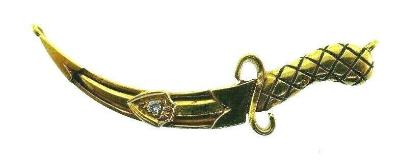 VINTAGE 18k Yellow Gold & Diamond Knife Charm Pendant