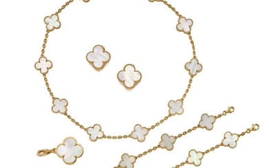 Van Cleef & Arpels Suite of Mother-of Pearl 'Vintage Alhambra' Jewels and a 'Pure Alhambra' Pendant, France