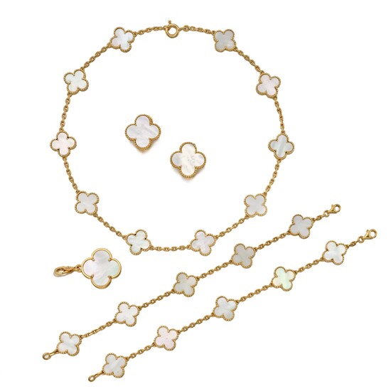 Van Cleef & Arpels Suite of Mother-of Pearl 'Vintage Alhambra' Jewels and a 'Pure Alhambra' Pendant, France