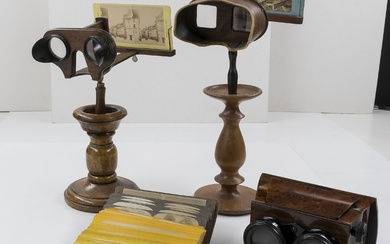 Varia - Stéréophotographie - Collection de 3 visionneuses en bois à utiliser à la main...