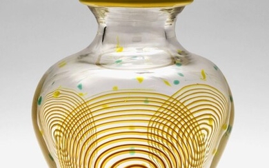 Vase "Dei Solari" - Salviati & Co, 1995 Verre. Spirales jaune-rouge fondues. Points verts et...