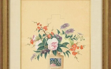 "Vase of flowers" watercolor on paper. Chinese work. Period: early 19th century (?). (A slight fold). Size: +/-53x41,5cm.