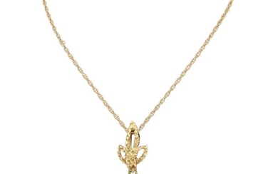Victorian Hand Carved Angel Skin Coral Flower 14K Yellow Gold Pendant with Chain