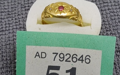 Victorian Inset Ruby and Diamond Dress/Signet Ring - 18ct Si...