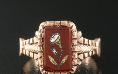 Victorian Rose Gold 10K Inlay Carnelian Ring
