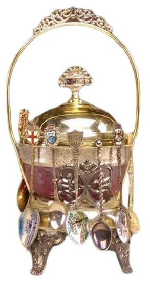 Victorian Style Sugar Bowl with 12 Collectible Enamel