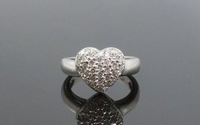 Vintage 14k White Gold Pave Diamond Heart Ring