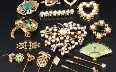 Vintage Brooches and Pins Including Sterling and Rhinestones