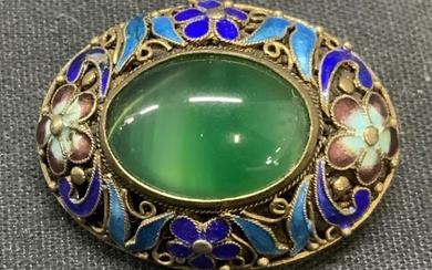 Vintage Gilt Silver Green Gemstone Brooch