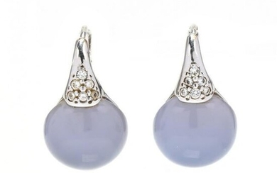 White Gold, Blue Chalcedony, and Diamond Earrings