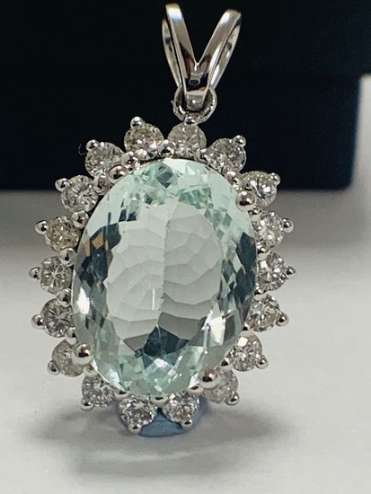 White gold - Pendant - 4.49 ct aquamarine - Diamond