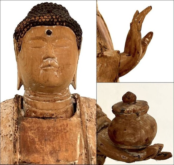 Wonderful very old original statue of Yakushi Nyorai 薬師如来 - Beautiful wooden deity - Buddha of Medicine and Healing - Japan - Muromachi period, ca. 1550
