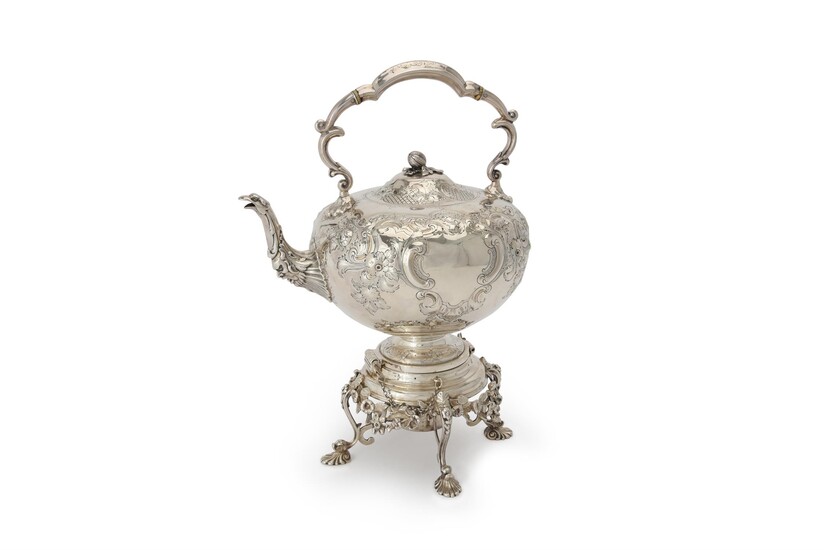 Y A Victorian silver spherical kettle on stand by Martin, Hall & Co.