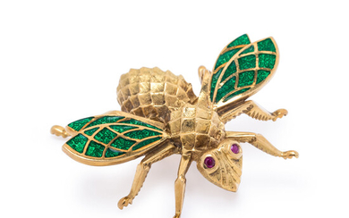 YELLOW GOLD AND ENAMEL BEE BROOCH