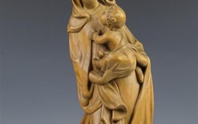 (-), gestoken houten wandsculptuur met voorstelling van Maria...