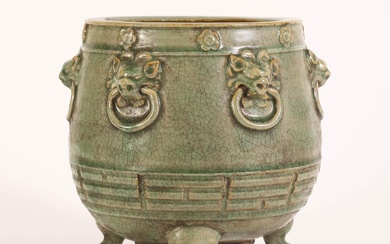 iGavel Auctions: Chinese Longquan Celadon Glazed Tripod Censer with Animal Form Handles AFR3SH