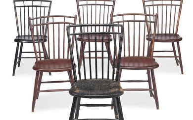Group of six faux-bamboo turned Windsor side chairs circa...