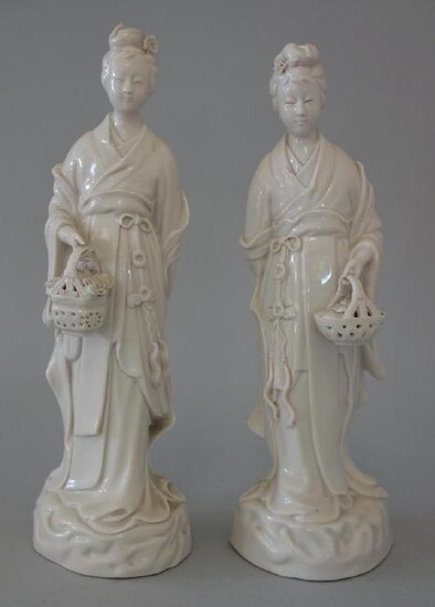 19thc Blanc De Chine Porcelain Figures of Maidens