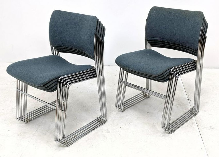 10 DAVID ROLAND Stacking Chairs Nubby Blue Teal Fabric