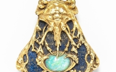 14kt Gold, Lapis, and Opal Crab Brooch