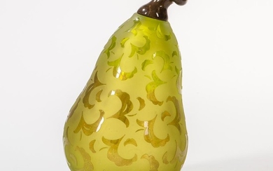 Kim Webster Art Glass Sculpture, Ontario, Canada, 2000, blown glass, pear-form in frosted cut to clear glass, separate stem, artist sig