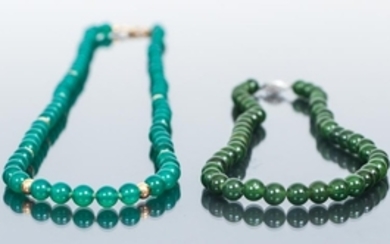 Two Jade or Similar Bead Necklaces