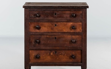 Walnut and Cherry Child's Chest of Four Drawers, probably Pennsylvania, c. 1820-30, the top above a case of graduated drawers, with pa