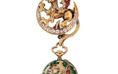 Antique 18kt Gold, Enamel, and Diamond Dragon Watch