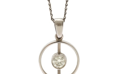 A diamond pendant set with a brilliant-cut diamond weighing app. 0.45 ct., mounted in 14k white gold. Accompanied by chain of 14k white gold. L. 2.5 and 43 cm.