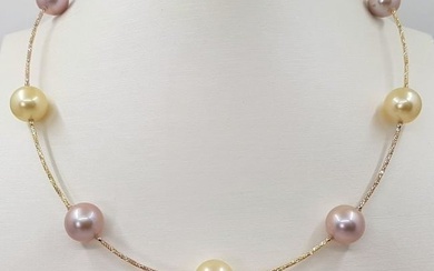 11x13mm Golden South Sea Pearls- Pink Edison - 18 kt. Yellow gold - Necklace