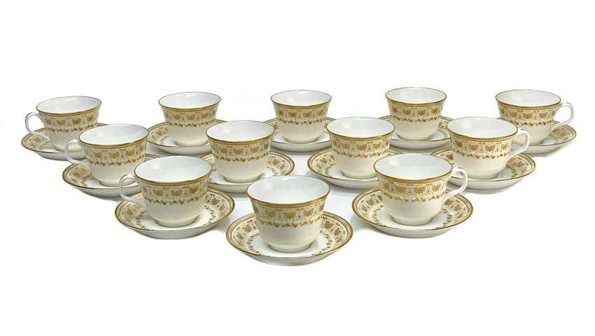 12 Minton Porcelain Cup & Saucers in Jubilee