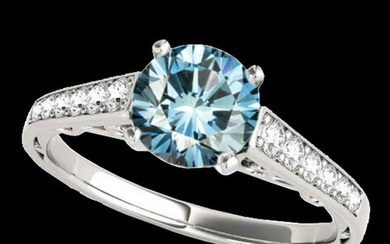 1.35 ctw SI Certified Fancy Blue Diamond Solitaire Ring 10k White Gold