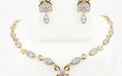 14 K Yellow Gold IGI Cert. Diamond Necklace & Earrings