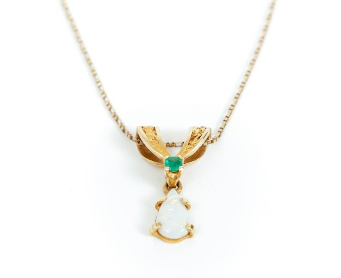 14K Emerald and Opal Pendant Necklace