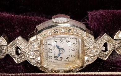 14K Gold Diamond Art Deco Bulova Wristwatch