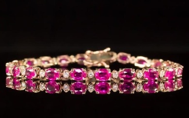 14K Rose Gold 9.88ct Pink Sapphire 0.76ct Diamond Bracelet